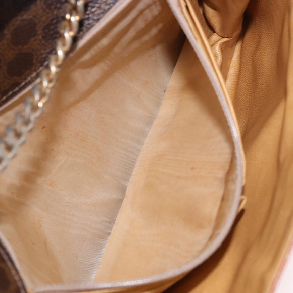 CELINE Macadam Canvas Ketten-Schultertasche PVC Leder Braun Gold Auth gh2108