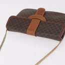 CELINE Macadam Canvas Ketten-Schultertasche PVC Leder Braun Gold Auth gh2108-6