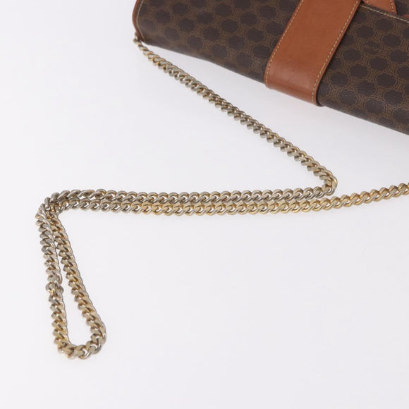 CELINE Macadam Canvas Ketten-Schultertasche PVC Leder Braun Gold Auth gh2108