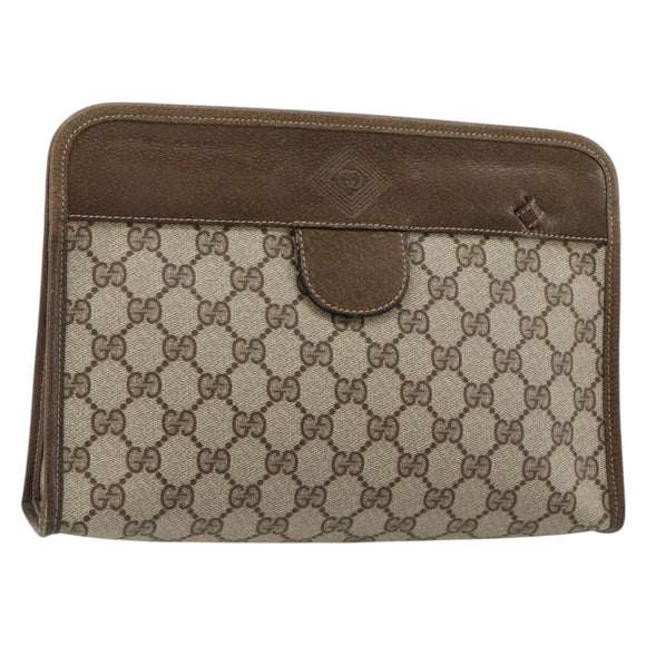 GUCCI GG Supreme Clutch Bag PVC Beige Gold 67 039 5465 Auth gh2123
