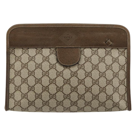 GUCCI GG Supreme Clutch Bag PVC Beige Gold 67 039 5465 Auth gh2123