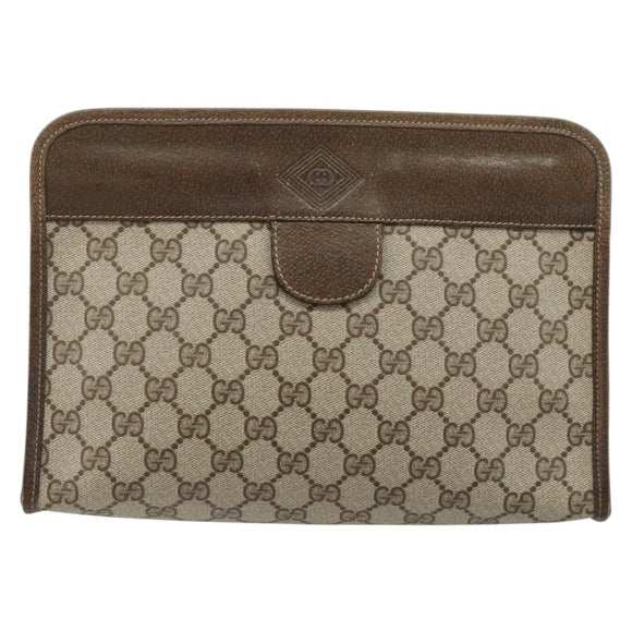 GUCCI GG Supreme Clutch Bag PVC Beige Gold 67 039 5465 Auth gh2123