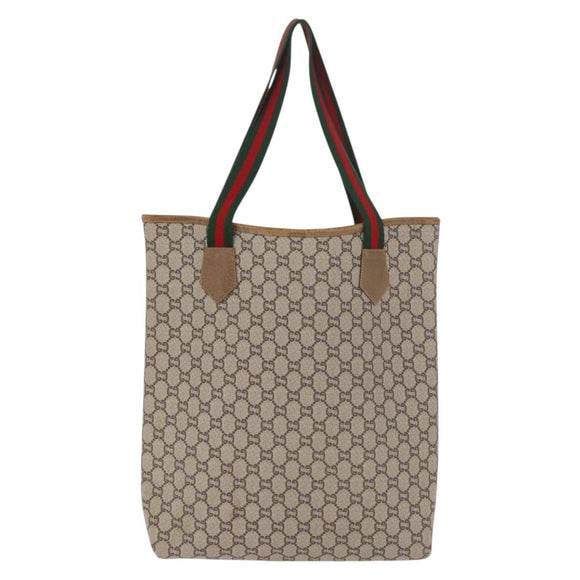 GUCCI GUCCI Plus Supreme Web Sherry Line Tote Bag PVC Beige Gold Auth gh2126