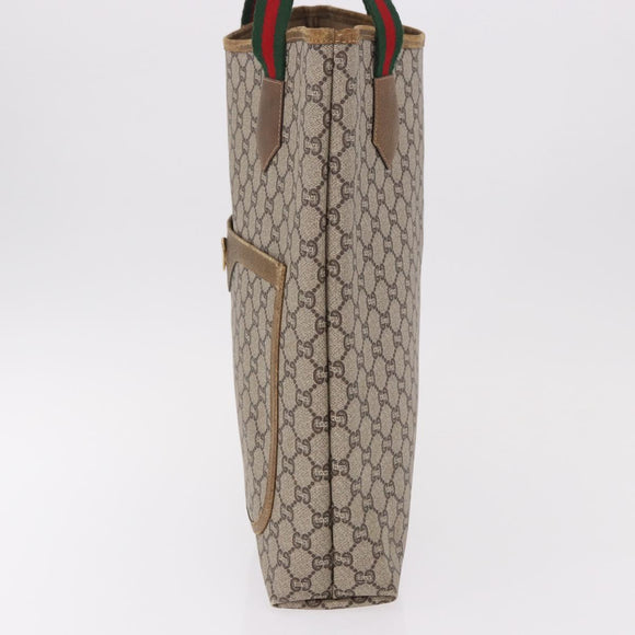 GUCCI GUCCI Plus Supreme Web Sherry Line Tote Bag PVC Beige Gold Auth gh2126
