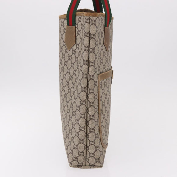 GUCCI GUCCI Plus Supreme Web Sherry Line Tote Bag PVC Beige Gold Auth gh2126