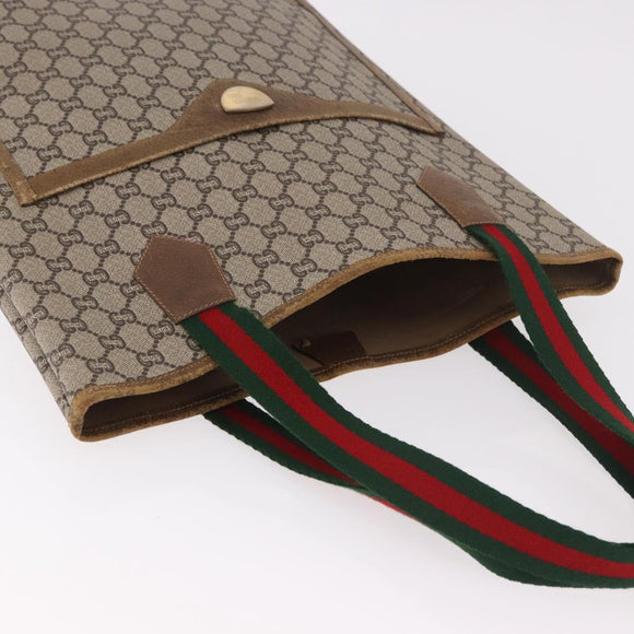 GUCCI GUCCI Plus Supreme Web Sherry Line Tote Bag PVC Beige Gold Auth gh2126