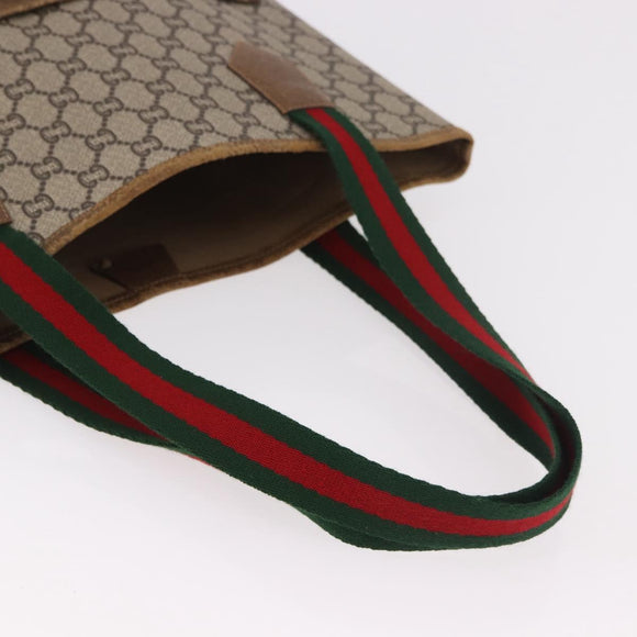 GUCCI GUCCI Plus Supreme Web Sherry Line Tote Bag PVC Beige Gold Auth gh2126