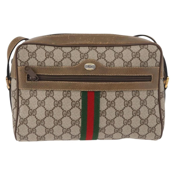 GUCCI GG Supreme Web Sherry Line Bag PVC Beige Gold 56 02 005 Auth gh2127