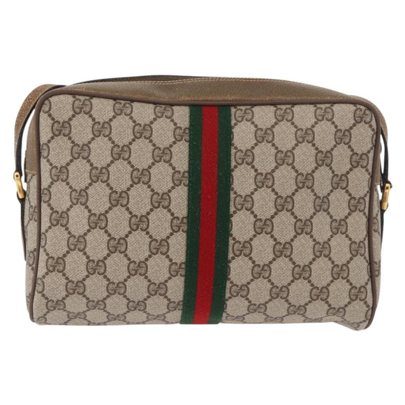 GUCCI GG Supreme Web Sherry Line Bag PVC Beige Gold 56 02 005 Auth gh2127