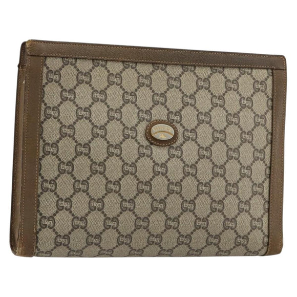 GUCCI GG Supreme Clutch Bag PVC Beige Gold Auth gh2128