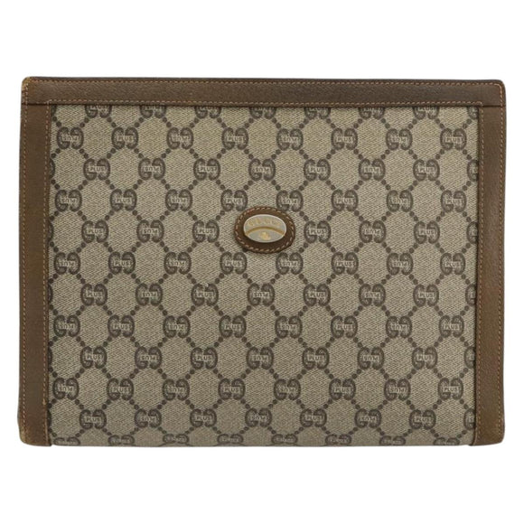 GUCCI GG Supreme Clutch Bag PVC Beige Gold Auth gh2128
