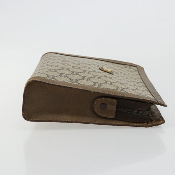 GUCCI GG Supreme Clutch Bag PVC Beige Gold Auth gh2128