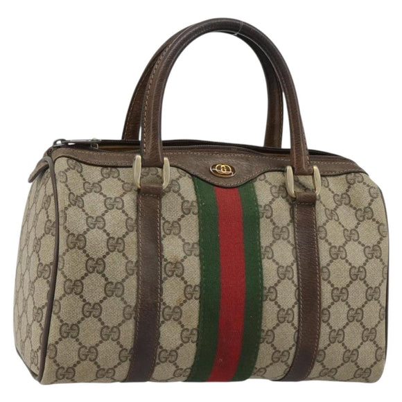 GUCCI GG Supreme Web Sherry Line Boston Bag PVC Beige Goud 40 3841 Auth gh2129