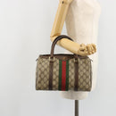 GUCCI GG Supreme Web Sherry Line Boston Bag PVC Beige Goud 40 3841 Auth gh2129-25