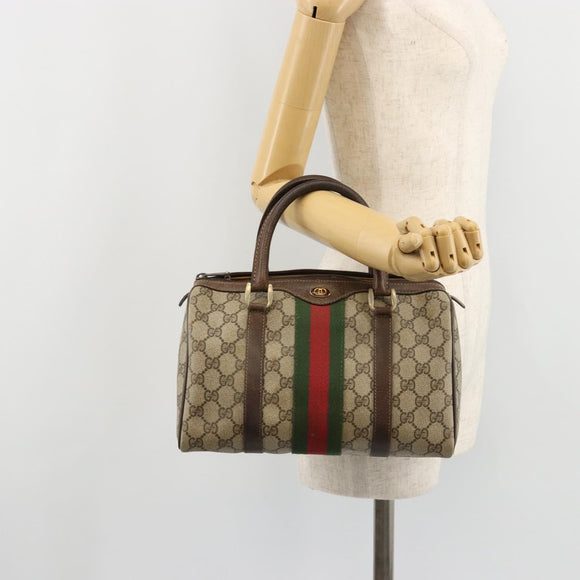 GUCCI GG Supreme Web Sherry Line Boston Bag PVC Beige Goud 40 3841 Auth gh2129