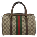 GUCCI GG Supreme Web Sherry Line Boston Bag PVC Beige Goud 40 3841 Auth gh2129-2