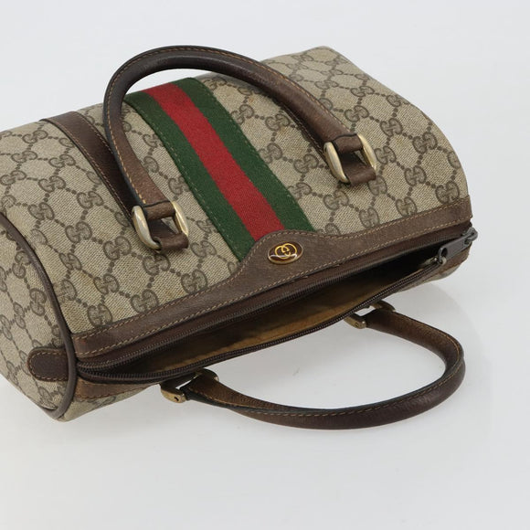 GUCCI GG Supreme Web Sherry Line Boston Bag PVC Beige Goud 40 3841 Auth gh2129
