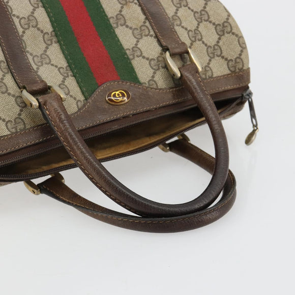 GUCCI GG Supreme Web Sherry Line Boston Bag PVC Beige Goud 40 3841 Auth gh2129