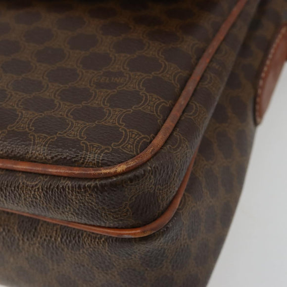 CELINE Macadam Canvas Shoulder Bag PVC Leather Brown Gold Auth gh2130