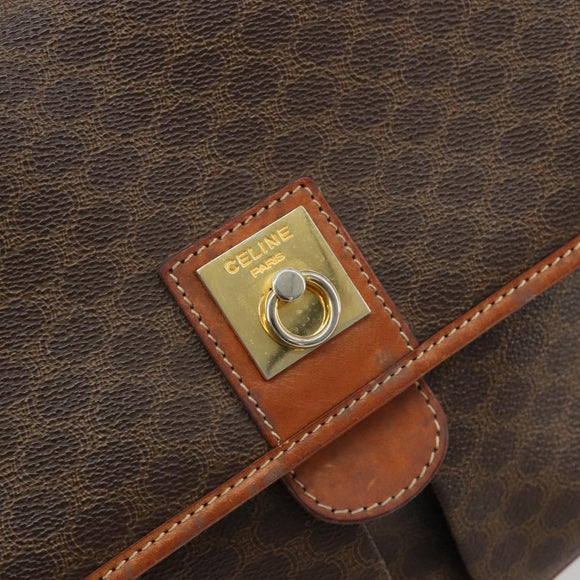 CELINE Macadam Canvas Shoulder Bag PVC Leather Brown Gold Auth gh2130