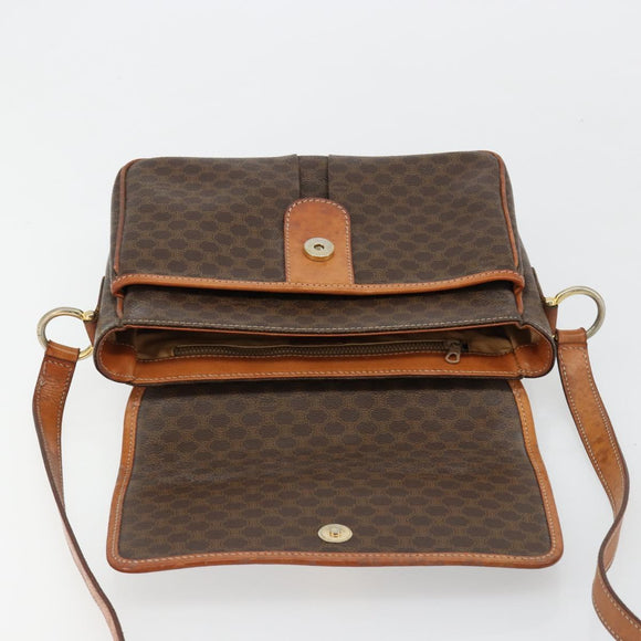 CELINE Macadam Canvas Shoulder Bag PVC Leather Brown Gold Auth gh2130