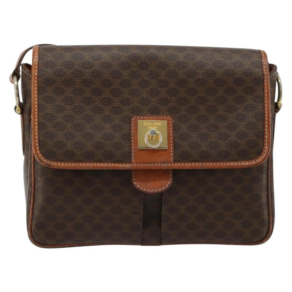 CELINE Macadam Canvas Shoulder Bag PVC Leather Brown Gold Auth gh2130