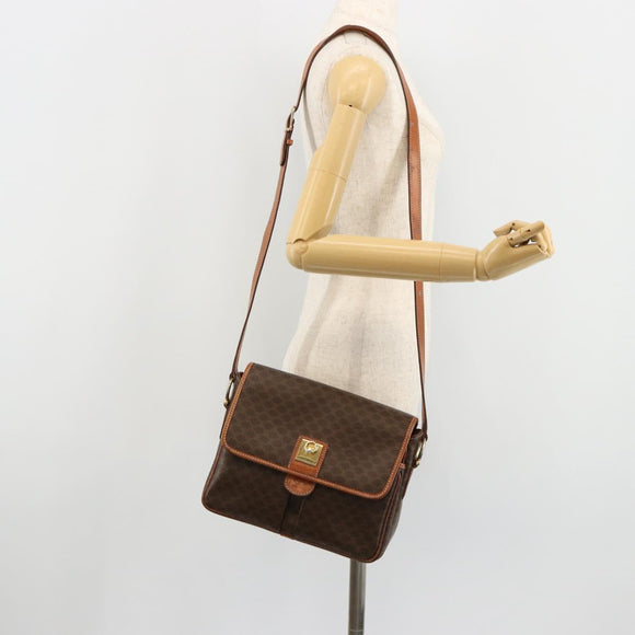 CELINE Macadam Canvas Shoulder Bag PVC Leather Brown Gold Auth gh2130