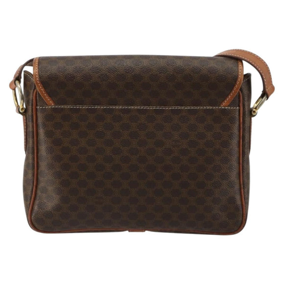 CELINE Macadam Canvas Shoulder Bag PVC Leather Brown Gold Auth gh2130