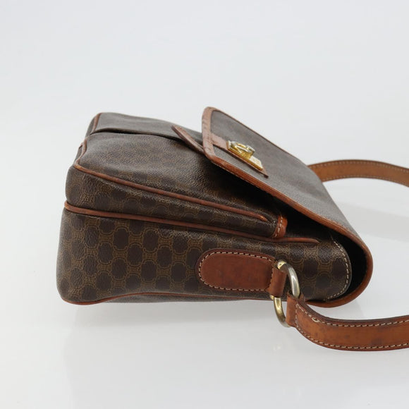 CELINE Macadam Canvas Shoulder Bag PVC Leather Brown Gold Auth gh2130