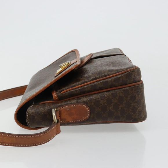 CELINE Macadam Canvas Shoulder Bag PVC Leather Brown Gold Auth gh2130