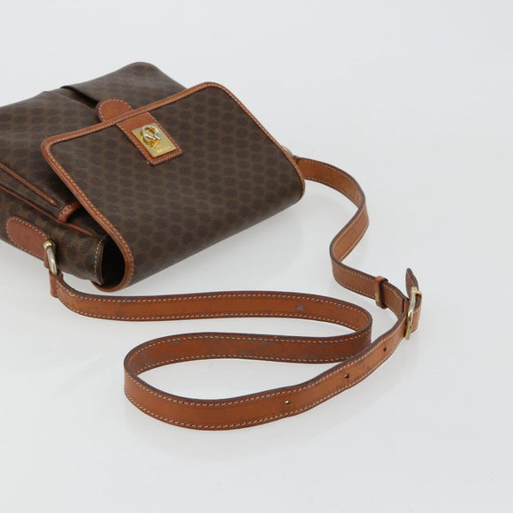 CELINE Macadam Canvas Shoulder Bag PVC Leather Brown Gold Auth gh2130