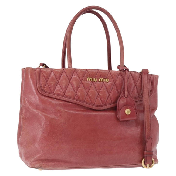 Miu Miu Matelasse Hand Bag Leather 2way Pink Gold Auth gh2131