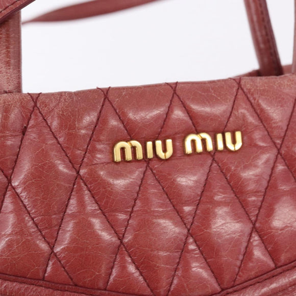 Miu Miu Matelasse Hand Bag Leather 2way Pink Gold Auth gh2131