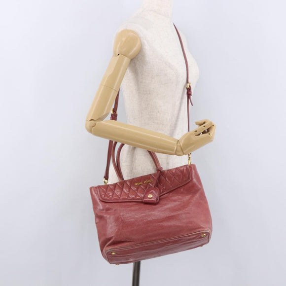 Miu Miu Matelasse Hand Bag Leather 2way Pink Gold Auth gh2131