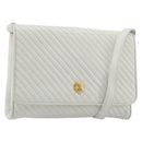 CELINE Shoulder Bag Leather White Gold Auth gh2134-1