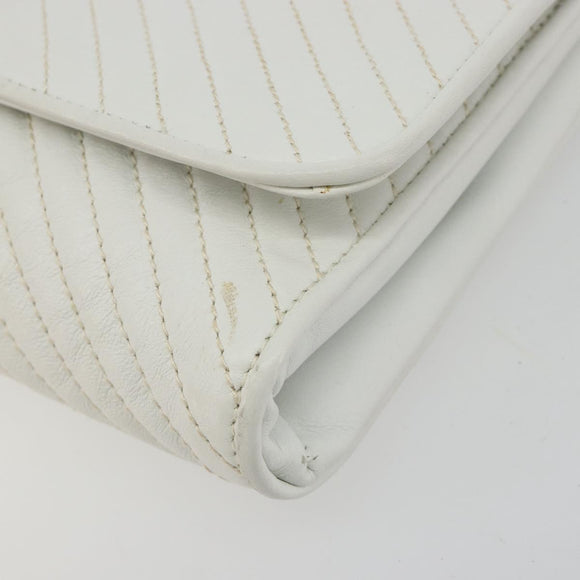 CELINE Shoulder Bag Leather White Gold Auth gh2134