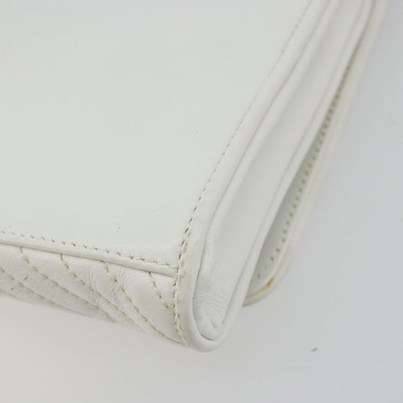 CELINE Shoulder Bag Leather White Gold Auth gh2134