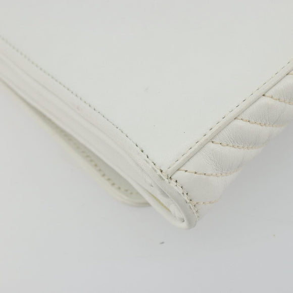 CELINE Shoulder Bag Leather White Gold Auth gh2134