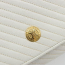 CELINE Shoulder Bag Leather White Gold Auth gh2134-19