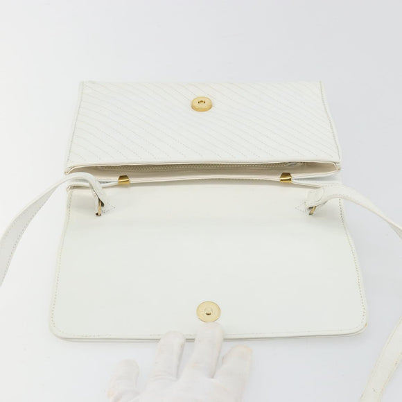 CELINE Shoulder Bag Leather White Gold Auth gh2134