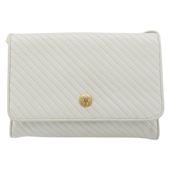 CELINE Shoulder Bag Leather White Gold Auth gh2134