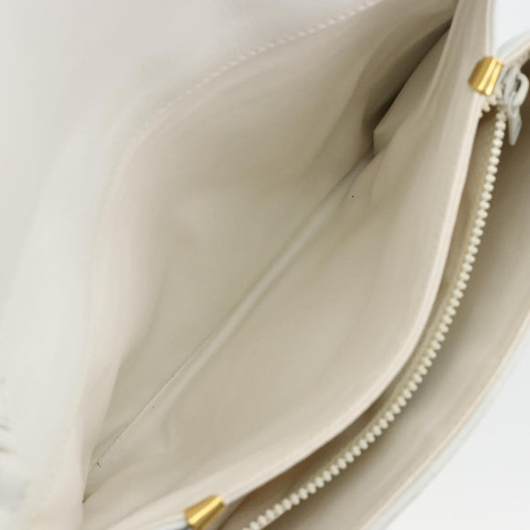 CELINE Shoulder Bag Leather White Gold Auth gh2134