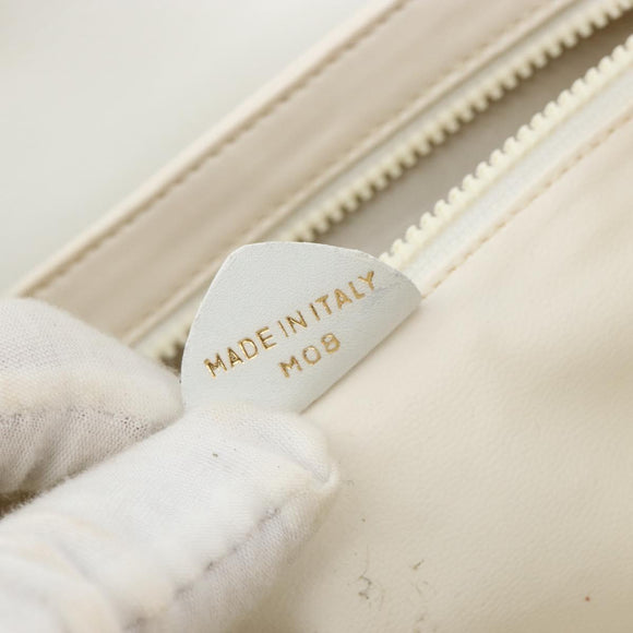 CELINE Shoulder Bag Leather White Gold Auth gh2134