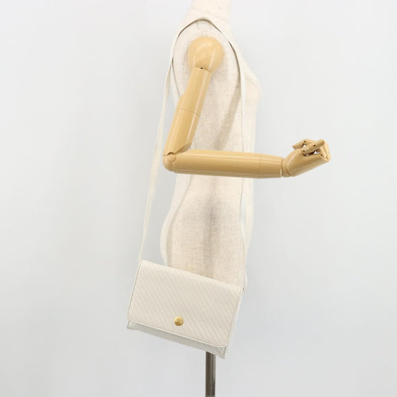 CELINE Shoulder Bag Leather White Gold Auth gh2134