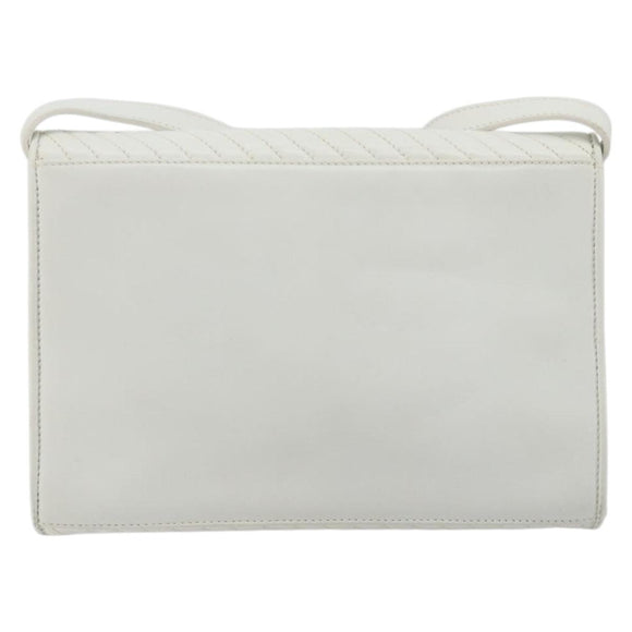 CELINE Shoulder Bag Leather White Gold Auth gh2134