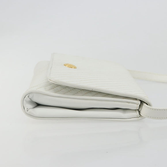 CELINE Shoulder Bag Leather White Gold Auth gh2134