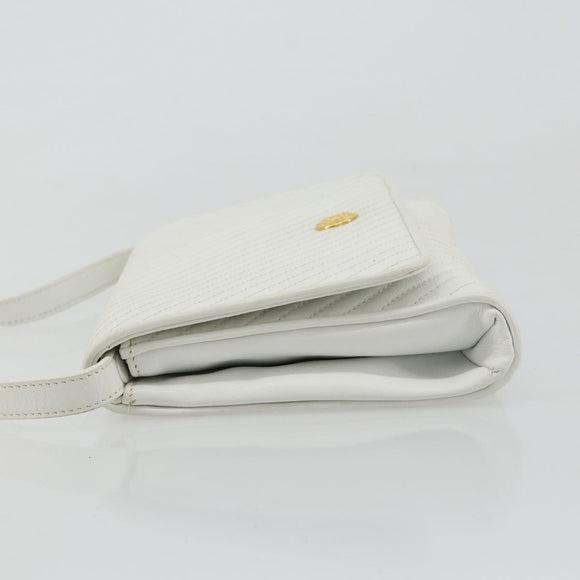 CELINE Shoulder Bag Leather White Gold Auth gh2134