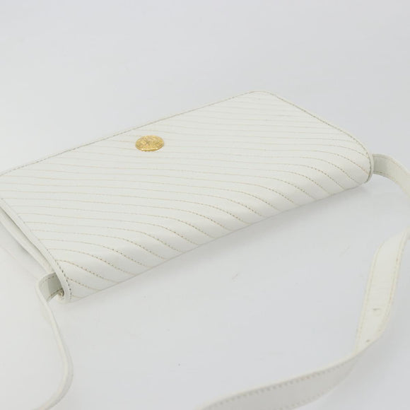 CELINE Shoulder Bag Leather White Gold Auth gh2134