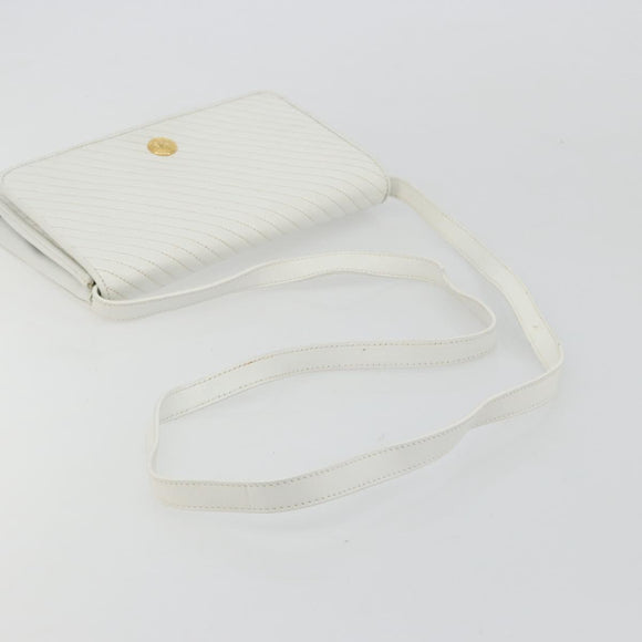 CELINE Shoulder Bag Leather White Gold Auth gh2134