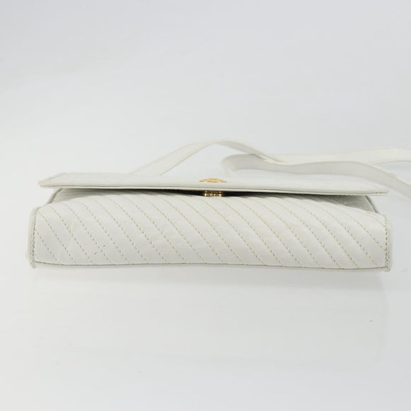CELINE Shoulder Bag Leather White Gold Auth gh2134